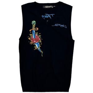 Ed Hardy by Christian Audigier Embroidered Eagle Snake Skull V-Neck Sweater Vest
